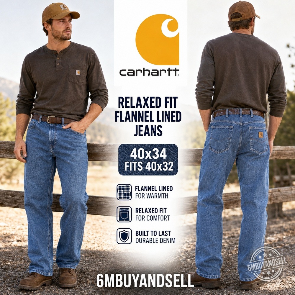 Carhartt B172 DST Flannel Lined Relaxed Fit Jeans Blue Denim Mens 40x32
